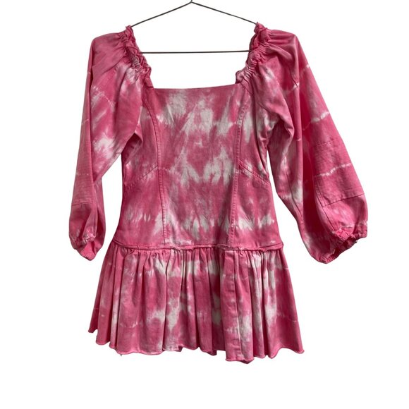 LoveShackFancy Pink Cotton Tie Dye Mini Shift Dress Size 00 - Picture 3 of 5